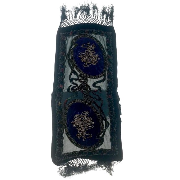 Vintage Black & Gold Silk Floral Velvet Whimsygoth Fairy Grunge Shawl Scarf - Picture 8 of 8